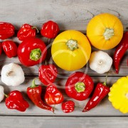 Set of vegetables on wooden table